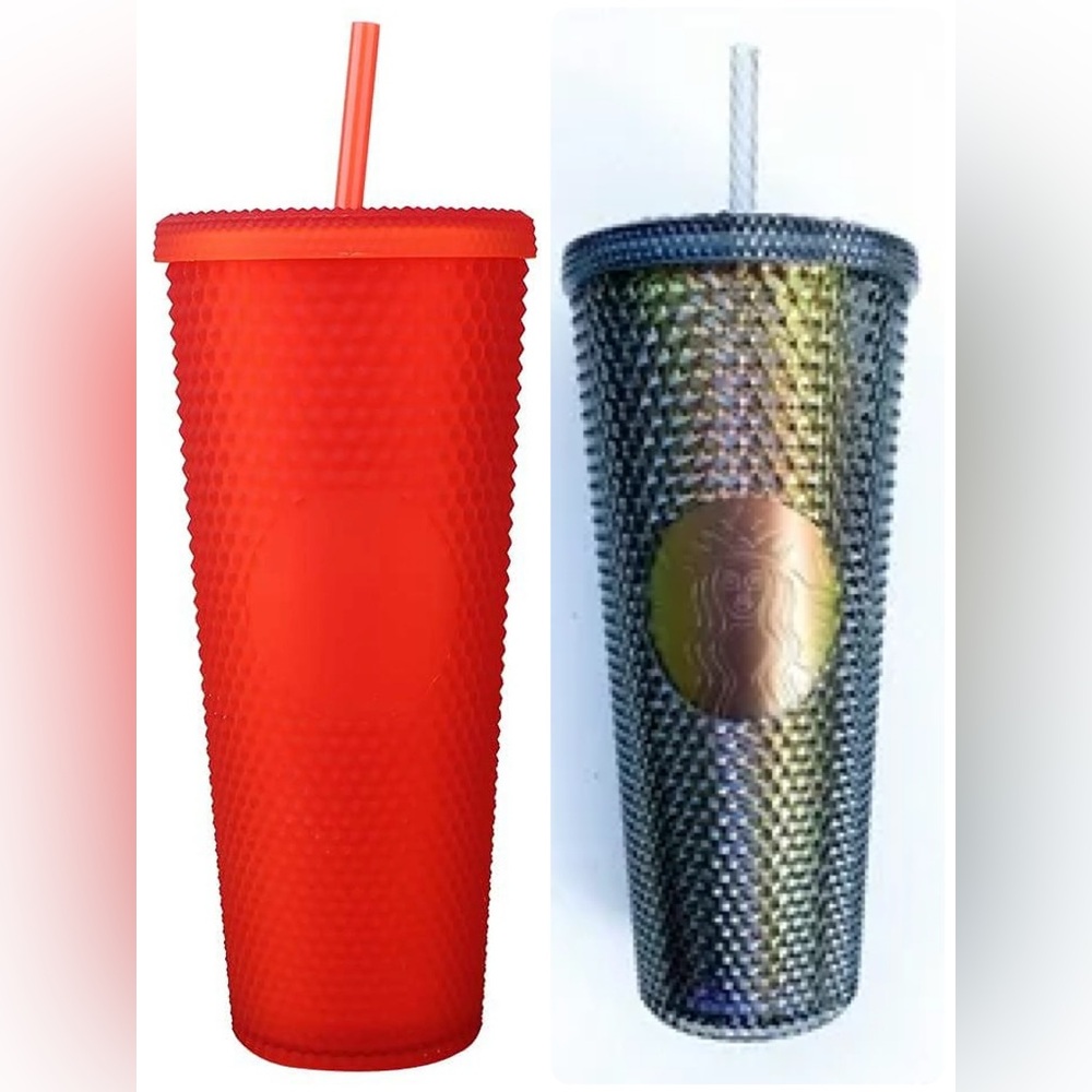 Starbucks Red Matte Studded & Black Unicorn Iridescent Studded Tumbler Bundle